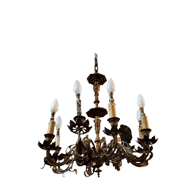 Lámpara de araña antigua bronce francesa 8 luces Bucarest Art & Antiques