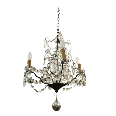 Lámpara de lágrimas de bronce cristal cuatro luces y esfera cristal Bucarest Art & Antiques