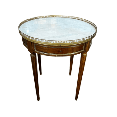 Mesa bouillotte de caoba y mármol blanco veteado gris estilo Luis XVI Bucarest Art & Antiques
