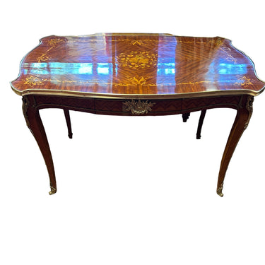 Mesa de escritorio francesa estilo Luis XV marquetería floral Bucarest Art & Antiques