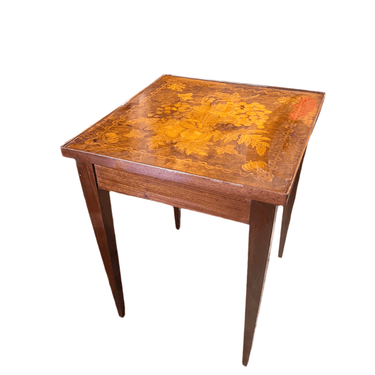 Mesita de apoyo holandesa contemporánea pino y fina marquetería en múltiples maderas frutales Bucarest Art & Antiques
