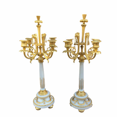Par de candelabros de alabastro y bronce Franceses Bucarest Art & Antiques