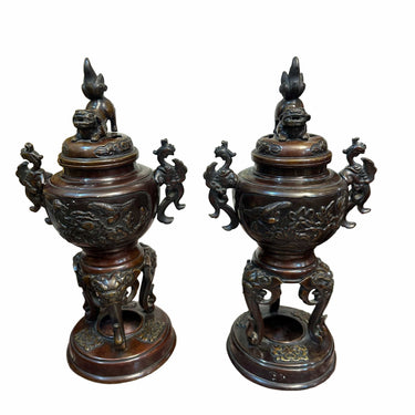 Par de incensarios en bronce Japón s.XIX Bucarest Art & Antiques