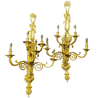 Pareja de apliqués Luis XVI bronce dorado 5 luces Bucarest Art & Antiques