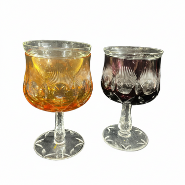 Pareja de copones de cristal tallado con recipiente de caviar ámbar y morado Bucarest Art & Antiques