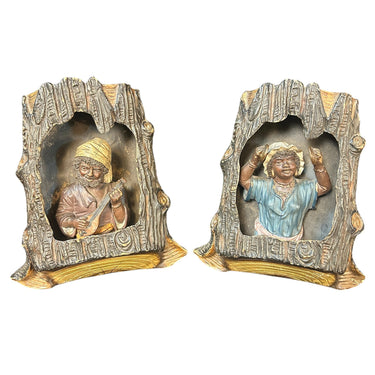 Pareja de músicos dentro de un tronco en terracota policromada – Estilo Goldscheider 1920 Bucarest Art & Antiques