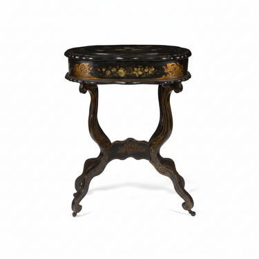 Pequeña mesa-costurero en madera negra con decoración burgauté Importacion26