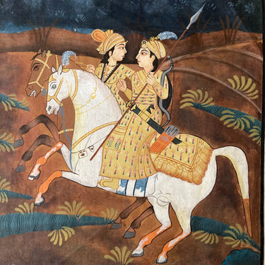 Pintura hindú - "Pareja sobre caballos" Bucarest Art Gallery