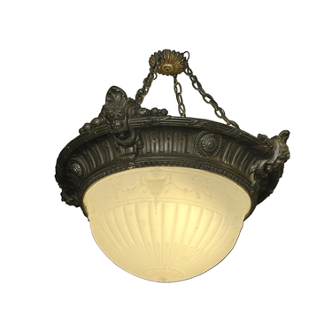 Plafón francés Estilo Luis XV bronce querubines y vidrio en relieve Bucarest Art & Antiques