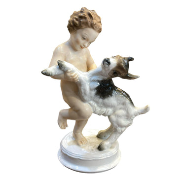Porcelana alemana Rosenthal 'Niño y cabra' Bucarest Art Gallery