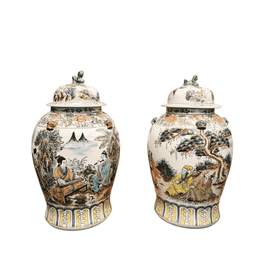 Potiches porcelana chinos famille vert 'Escenas musicales' s.XX Bucarest Art & Antiques