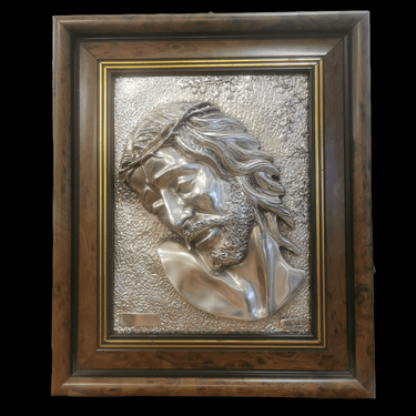 Retablo religioso en relieve Origen italiano de resina plateado Bucarest Art & Antiques