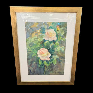 Ricardo Anwandter - Acuarela sobre papel 1990 'Rosas y capullo' Bucarest Art & Antiques