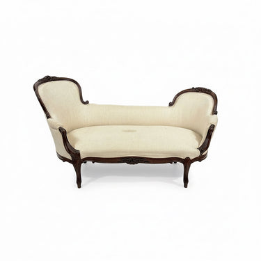 Sofá Duchesse Luis XV madera de nogal y jacarandá tallada y tapiz crema Bucarest Art & Antiques