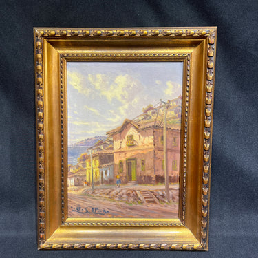 Alfredo Lobos Alfaro - Óleo sobre tela 'Calle del junto al cerro'