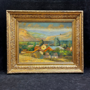 Alfredo Lobos - Óleo sobre tela 'Casas en el valle'