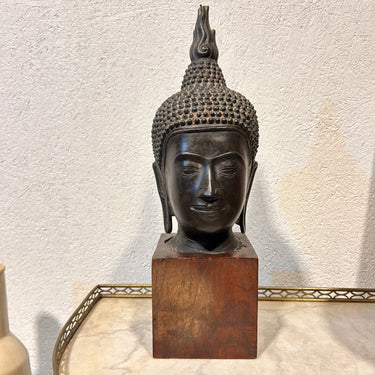 Escultura tailandesa Buda Siddhartha - bronce y madera S.XX Bucarest Art & Antiques