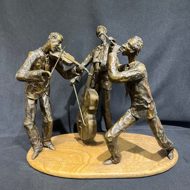 Escultura en bronce y base mármol 'Músicos de jazz' firmada Javier Canedo 1996