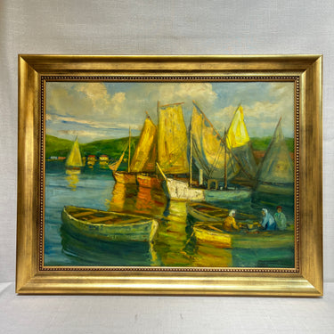 Darío Contreras - Óleo sobre tela 'Escena de muelle' 1972