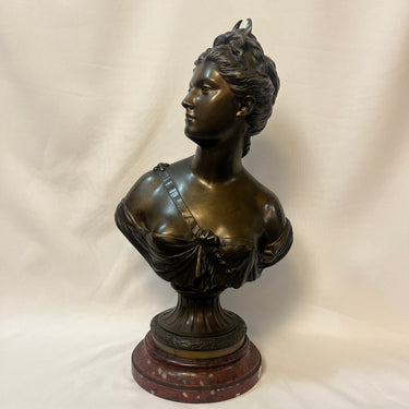 Jean-Antoine Houdon 'Diana Cazadora' Busto Femenino Bronce Reedición S.XIX Bucarest Art & Antiques