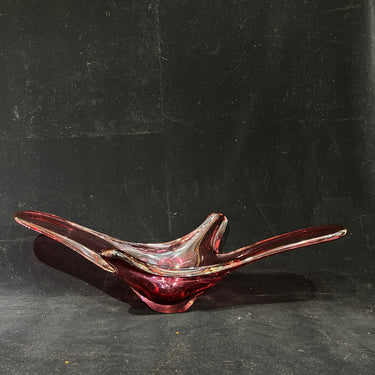 Centro de mesa de cristal belga Val Saint Lambert rojo rubí diseñado por René Delvenne