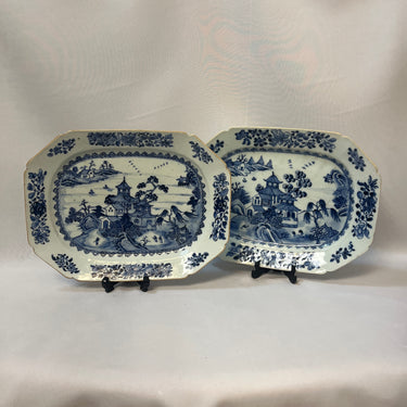 Par de platos octogonales chinos de porcelana Compañía de Indias s.XIX Bucarest Art & Antiques