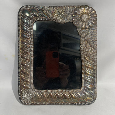 Portarretrato de madera y plata 925 con diseño floral