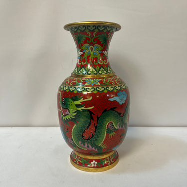 Jarrón cloissoné chino en bronce y cobre 'Dragón y fenix' circa 1950 Bucarest Art & Antiques