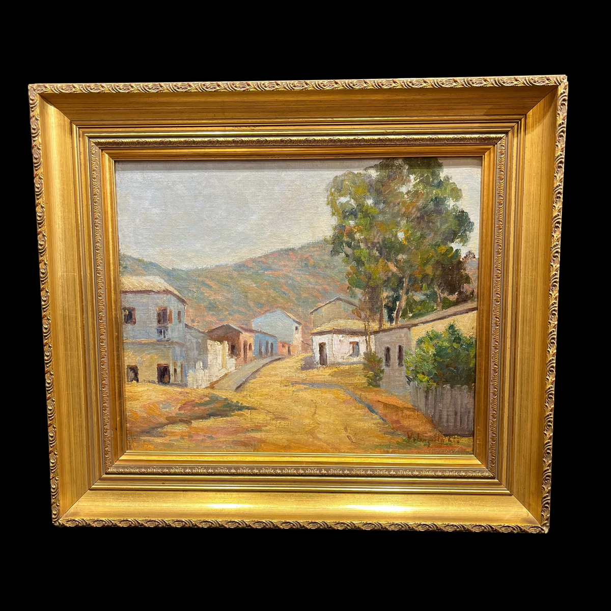 Alberto Valenzuela Llanos - Óleo sobre tela 'Camino y pueblo'