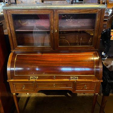 Bureau vitrina francesa en caoba con tapa cilíndrica estilo Luis XVI
