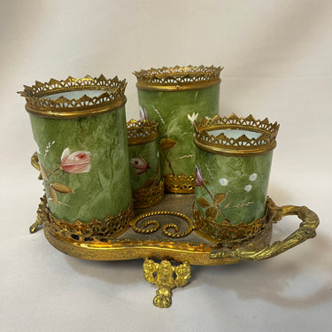 Juego de tocador para fumador en porcelana con montura de pomponne inicio s.XX Bucarest Art & Antiques