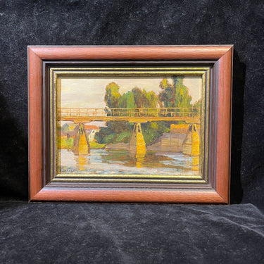 Enrique Lobos Aránguiz - Óleo sobre tablilla 'Puente Rahue, Osorno'