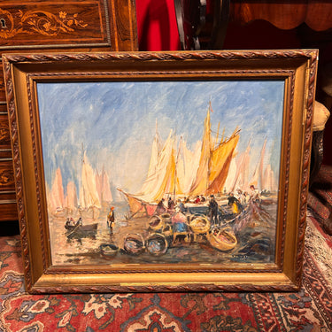 Raúl Ulloa Burgos - Óleo sobre madera ‘Veleros en caleta’