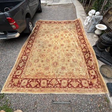 Alfombra iraní Ziegler en lana beige y granate 305x440cm