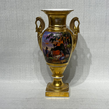 Ánfora francesa decorativa de porcelana pintada a mano con escenas pastorales