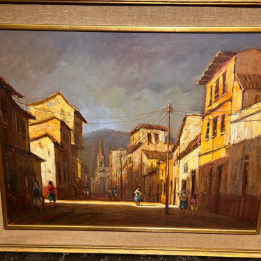Juan Calderón Abos-Padilla - Óleo sobre tela ‘Atardecer en pueblo amarillo’
