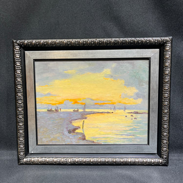 Atribuido a Enrique Lobos Aránguiz - Óleo sobre tablilla 'Costa al atardecer'