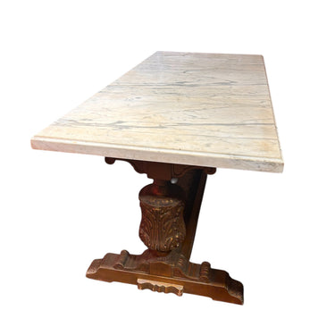 Mesa italiana finales s.XIX madera tallada y cubierta mármol de carrara Consignación