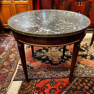 Mesa gueridon Bouillotte madera y mármol, estilo Luis XVI