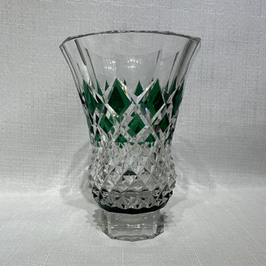 Jarrón Art Déco en cristal tallado Val Saint Lambert verde años 50