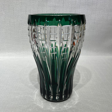 Jarrón Art Déco en cristal tallado Val Saint Lambert verde años 50