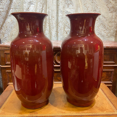 Par jarrones porcelana china esmalte Sang de Boeuf s.XIX