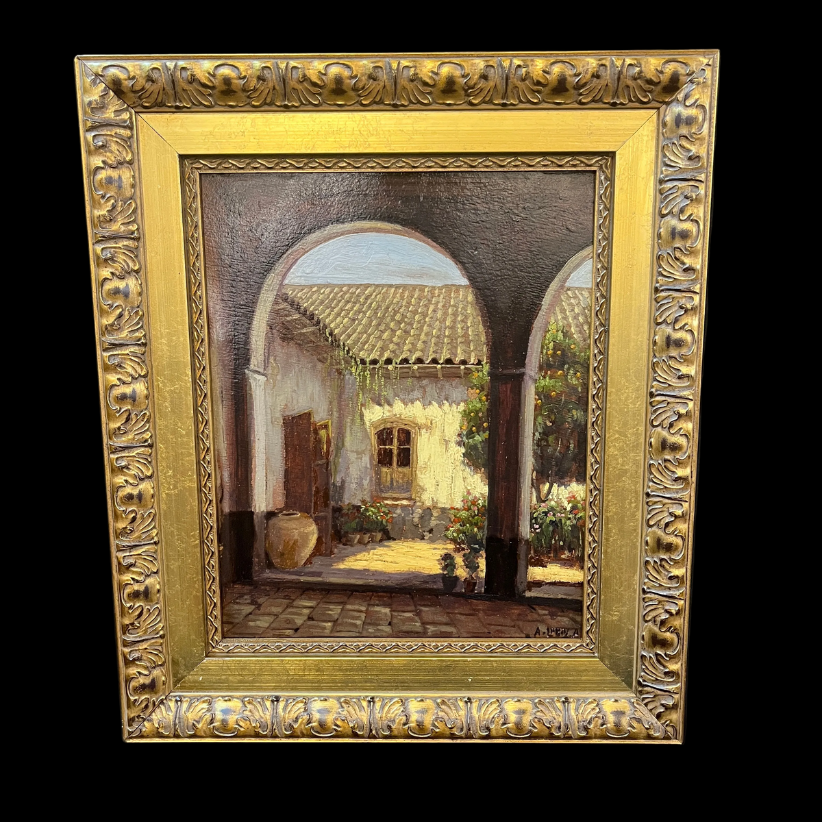 Alberto Lobos - Óleo sobre madera ‘Patio interior’
