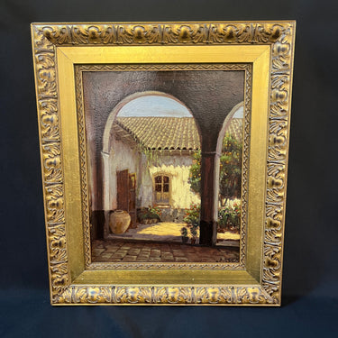Alberto Lobos - Óleo sobre madera ‘Patio interior’ Bucarest Art & Antiques