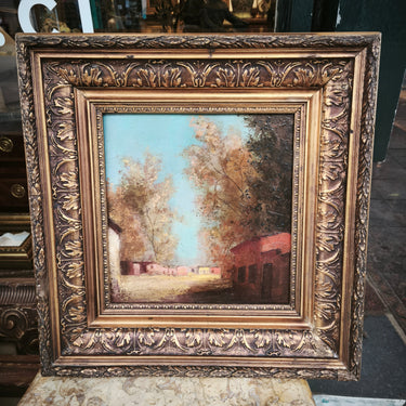 Anónimo - Óleo sobre madera 'Pueblo a la sombra' Bucarest Art & Antiques