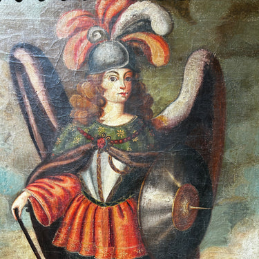 Anónimo - Óleo sobre tela ‘San Miguél Arcángel’ Escuela Cuzqueña Consignación