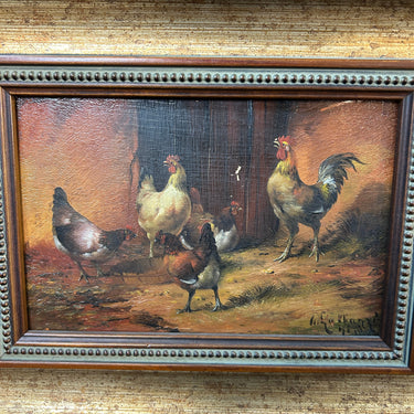 Aristodemo Lattanzi - Óleo sobre madera ‘Gallo alerta’ Bucarest Art & Antiques