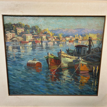 Arturo Pacheco Altamirano - Óleo sobre madera ‘Botes y reflejos’ Bucarest Art & Antiques