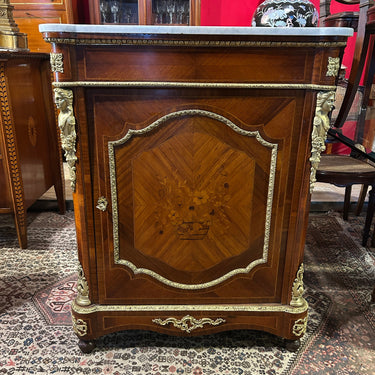 Boule francés estilo Napoleón III marquetería floral aplicaciones de bronce cubierta mármol Colección Exclusiva