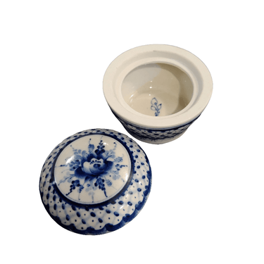 Cajita joyero redondo de cerámica Delft Flores Bucarest Art & Antiques